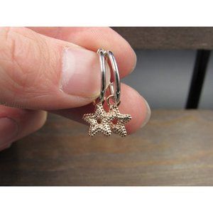 Sterling Silver Small Gold Plated Starfish Hoop Dangle Earrings